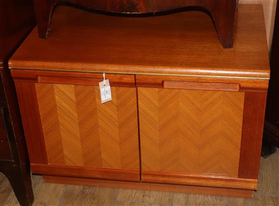 A Georgian mahogany standing corner cupboard, blind fret-carved and astragal-glazed over open shelving (modified) together with a moder